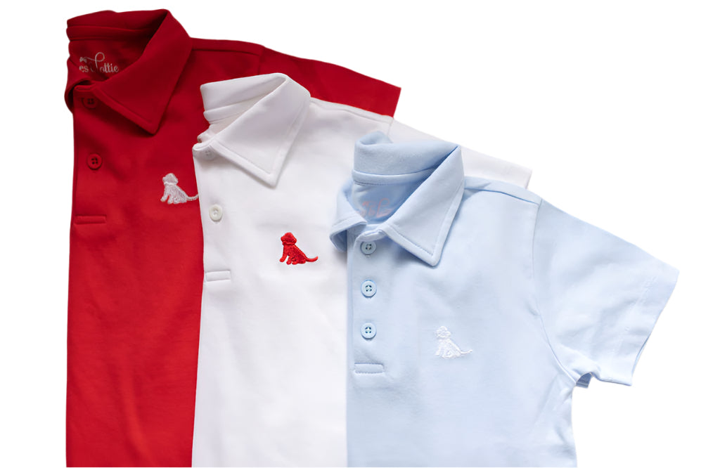 Light Blue Polo with White Puppy
