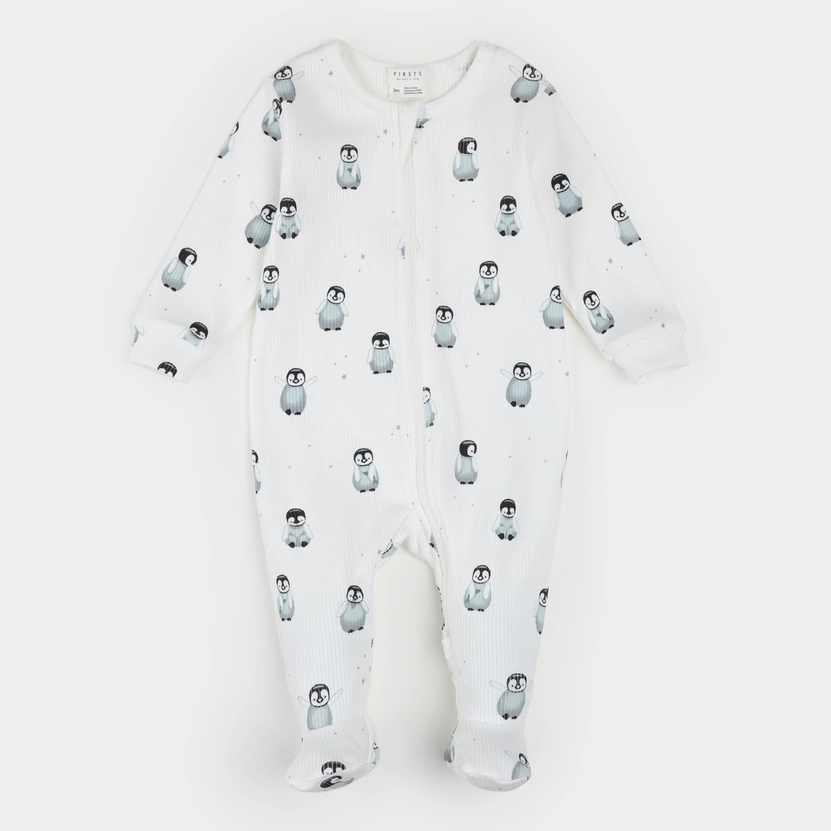 Penguin Print on Off-White Ribbed Sleeper