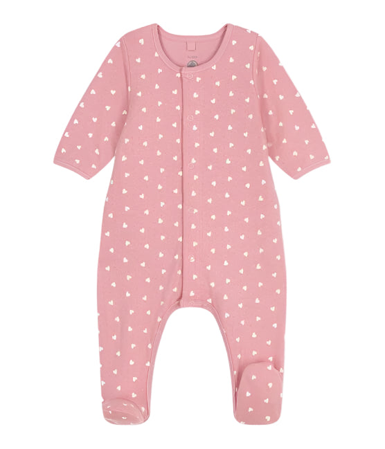 Baby Girl Heart Print Footie With Attached Bodysuit