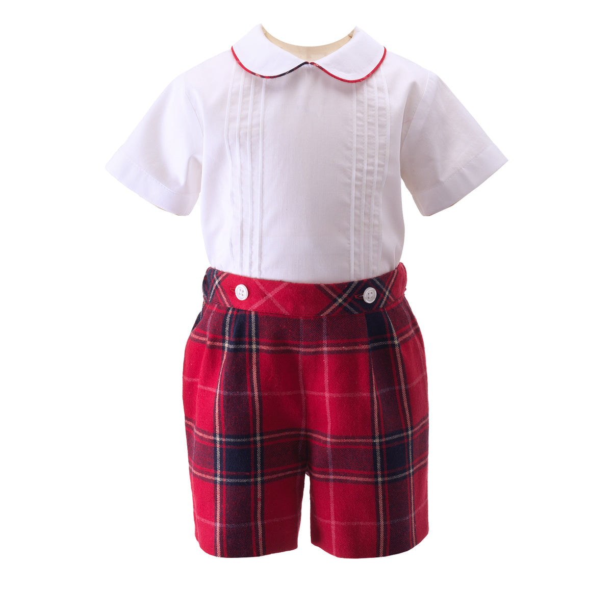 RED TARTAN SHIRT AND SHORTS SET