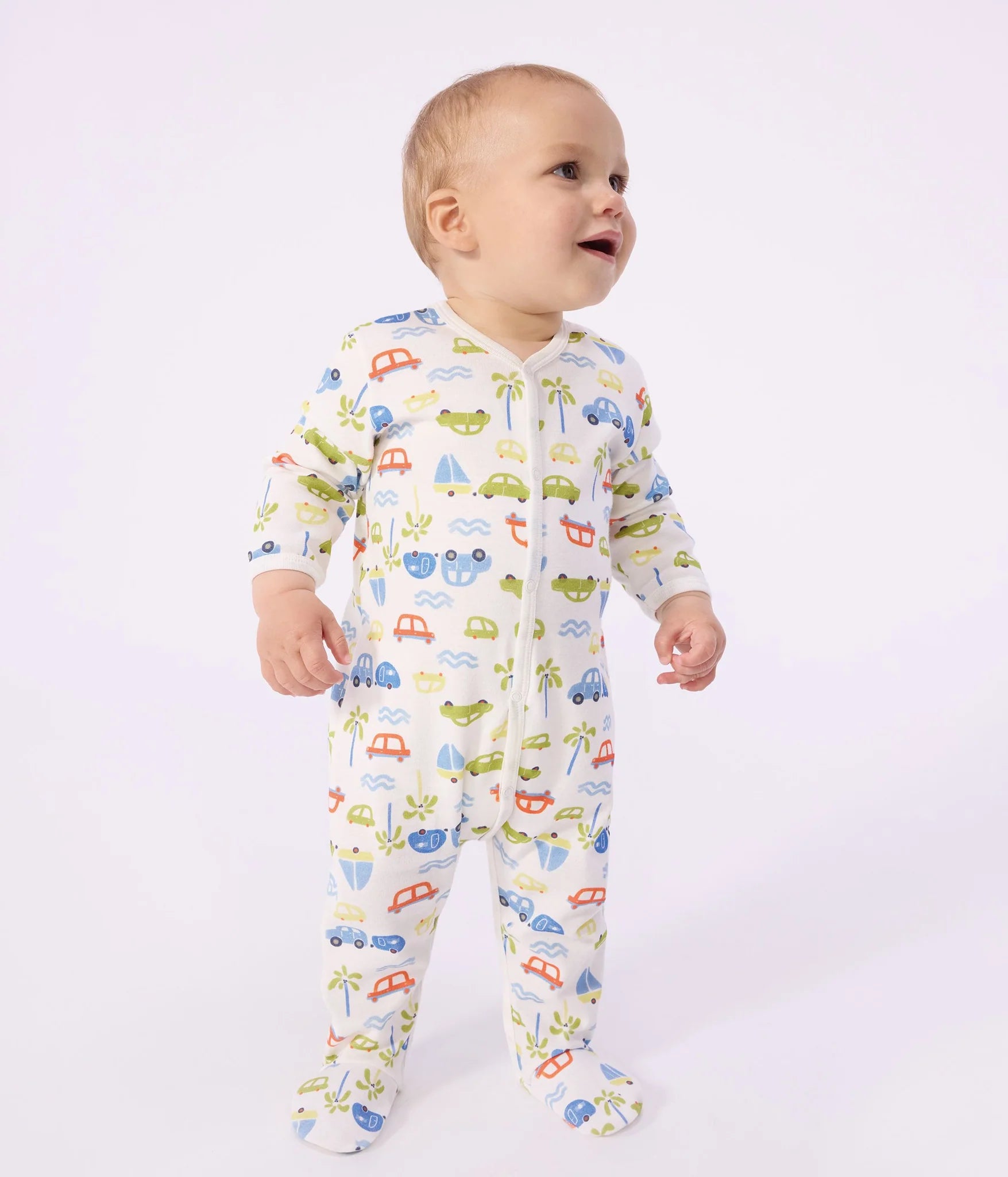 Baby boy front snap cars print footie