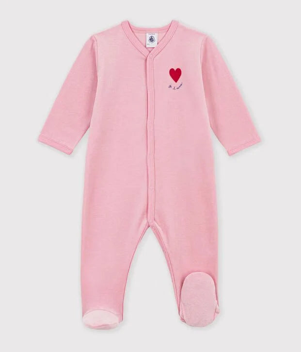 Front Snap Velour Footie With Heart Detail