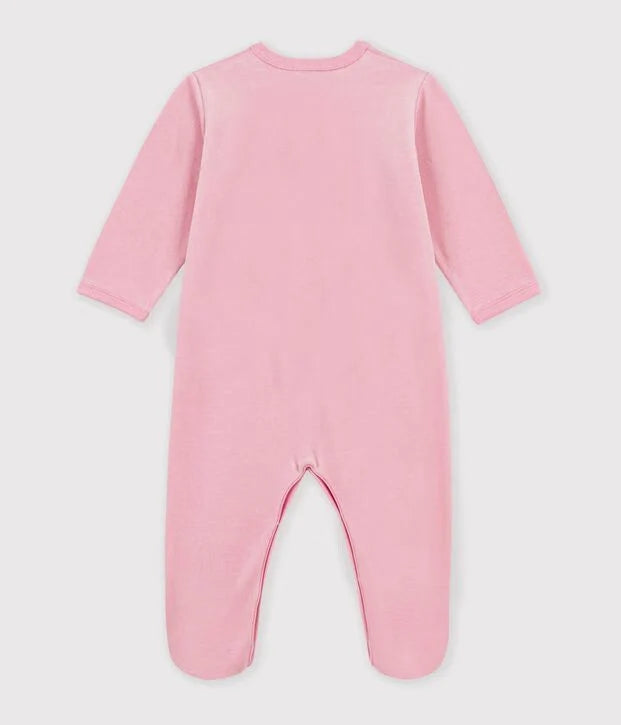 Front Snap Velour Footie With Heart Detail