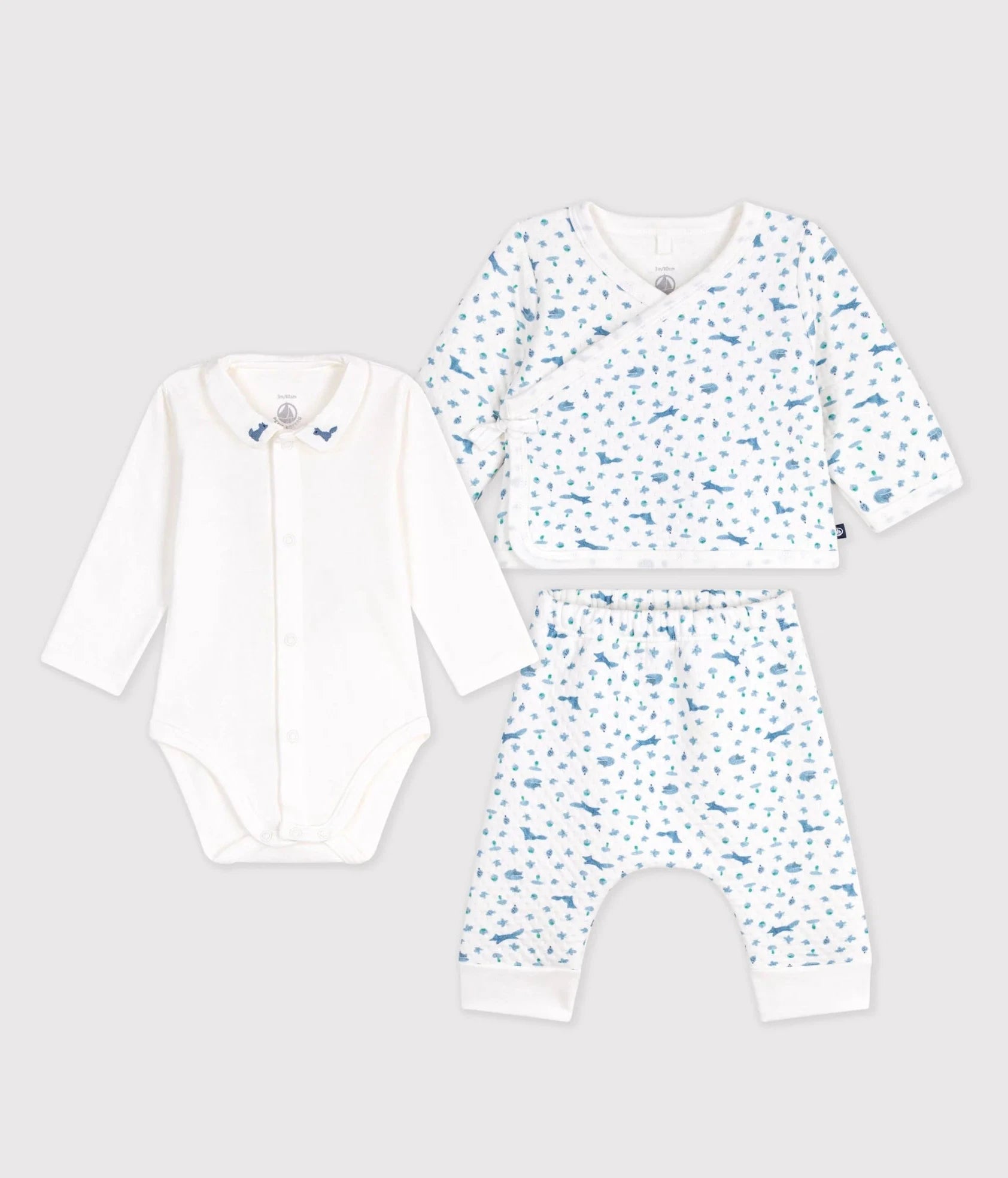 3-Piece Set: Long Sleeve Bodysuit, Fox Print Cardigan, and Pant