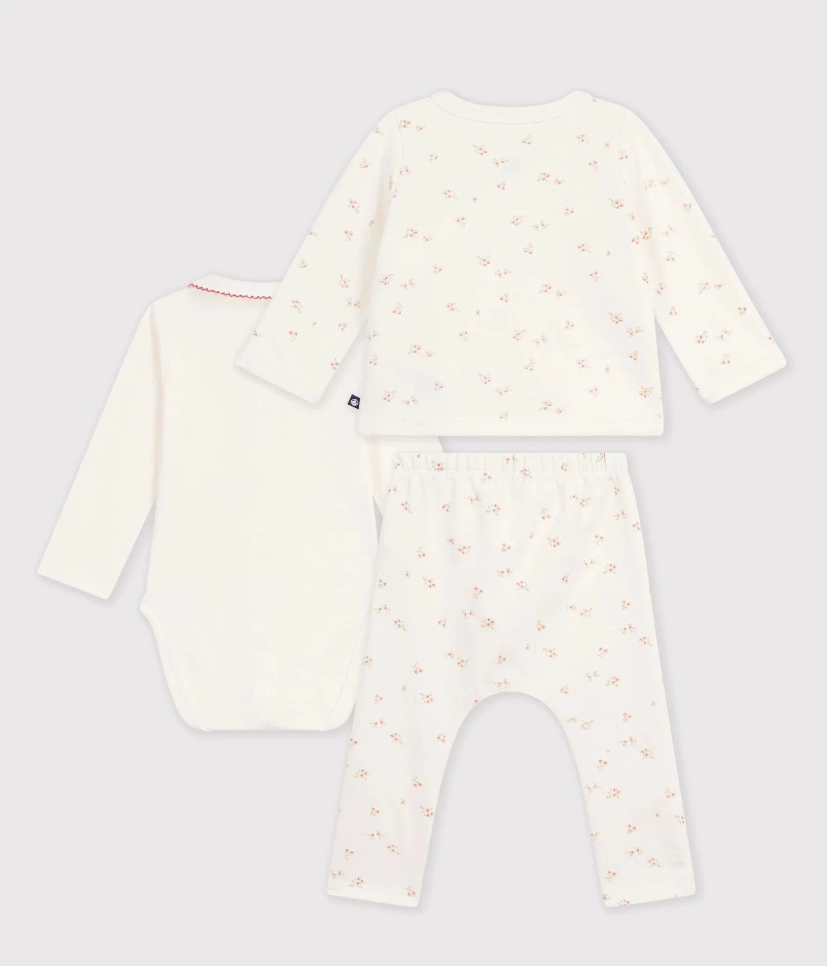3-Piece Floral Cardigan, Bodysuit & Pants Set