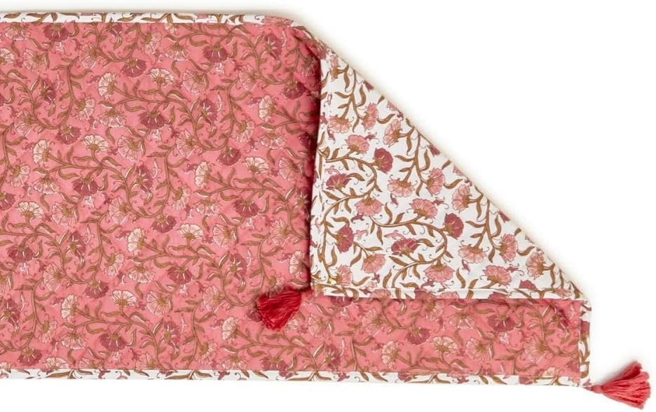 Autumn Blush Quilted Double-Sided Reversible Table Runner with Tassels