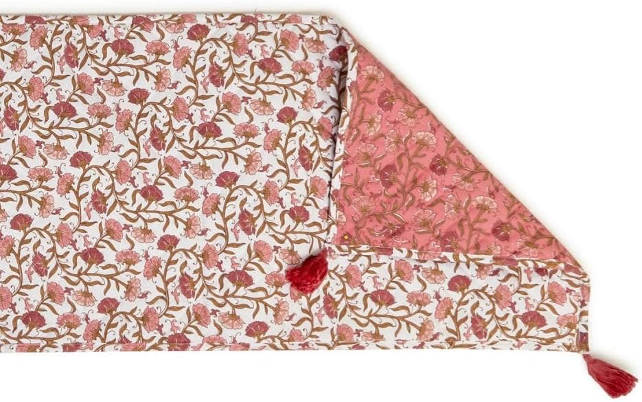 Autumn Blush Quilted Double-Sided Reversible Table Runner with Tassels