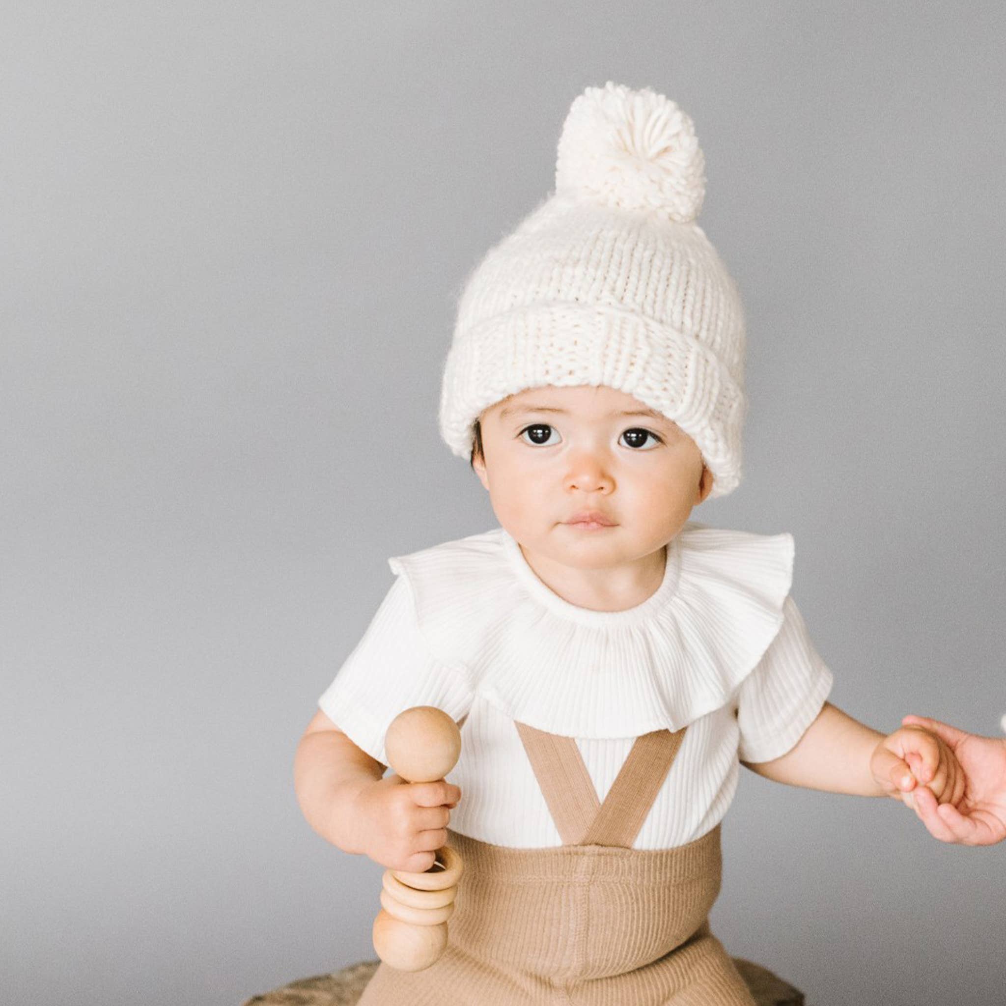 Classic Pom Hat, Cream Baby Beanie Kids Winter Clothing