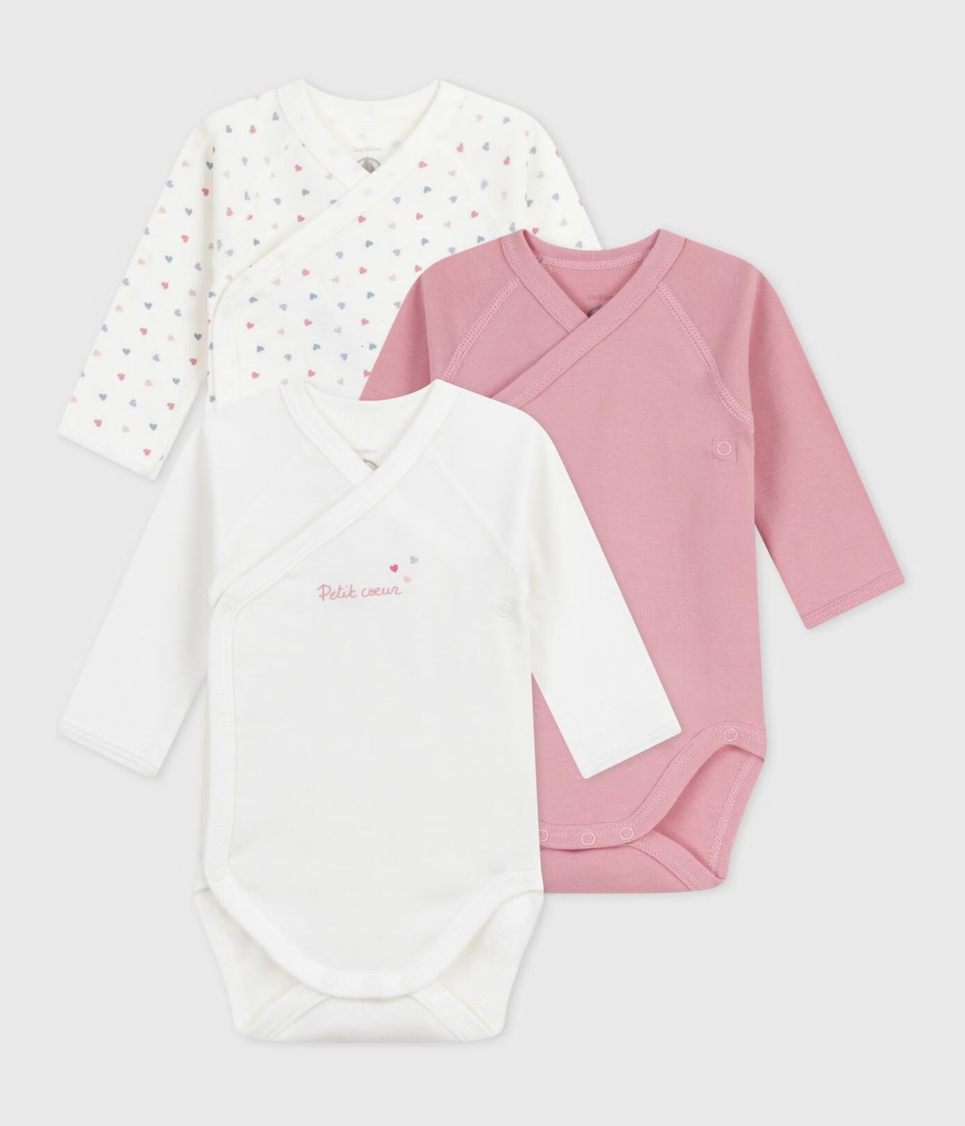 3 PACK OF BABIES' LONG-SLEEVED COTTON WRAPOVER BODYSUITS