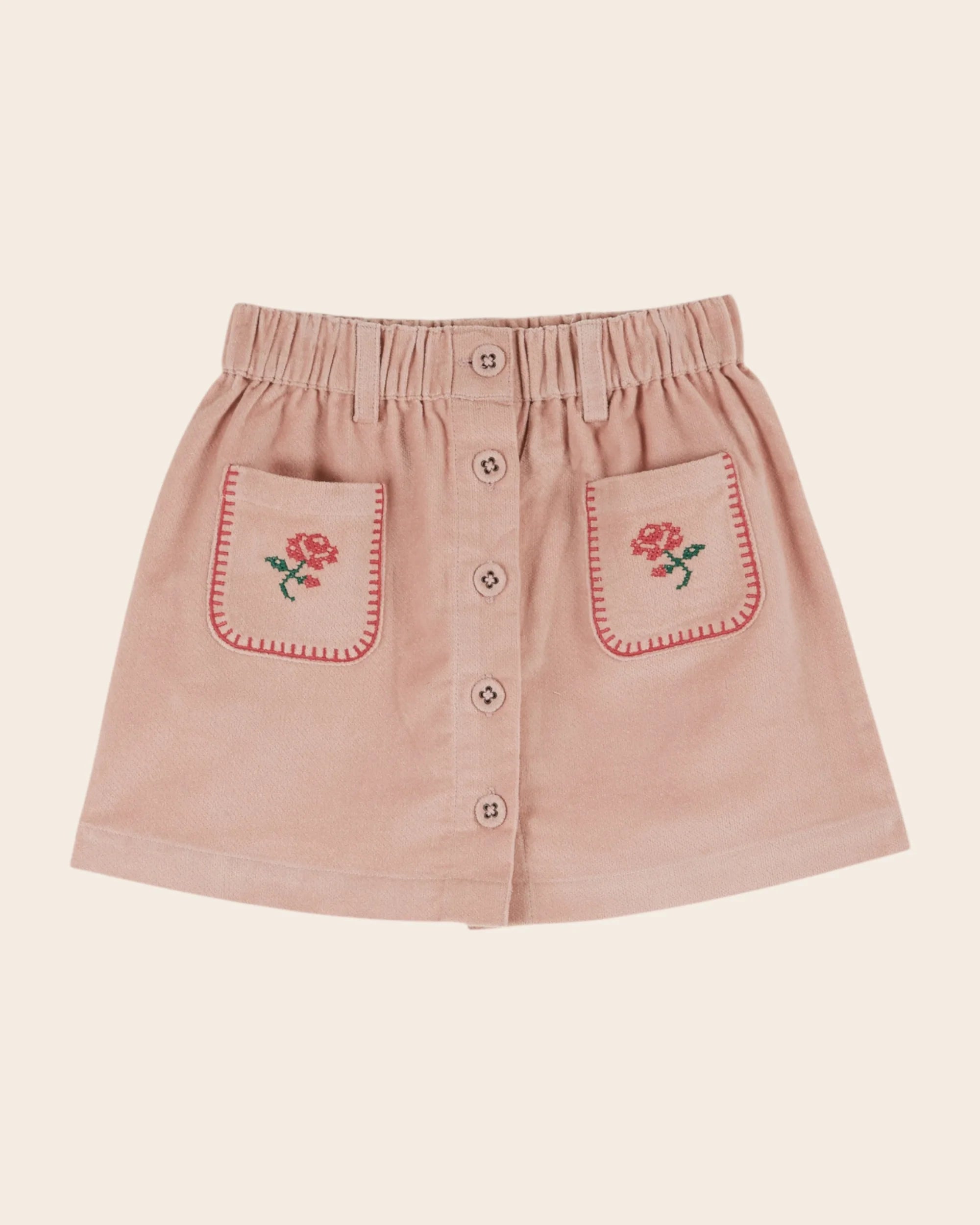 PINK VELVET CROSS-STITCH SKIRT