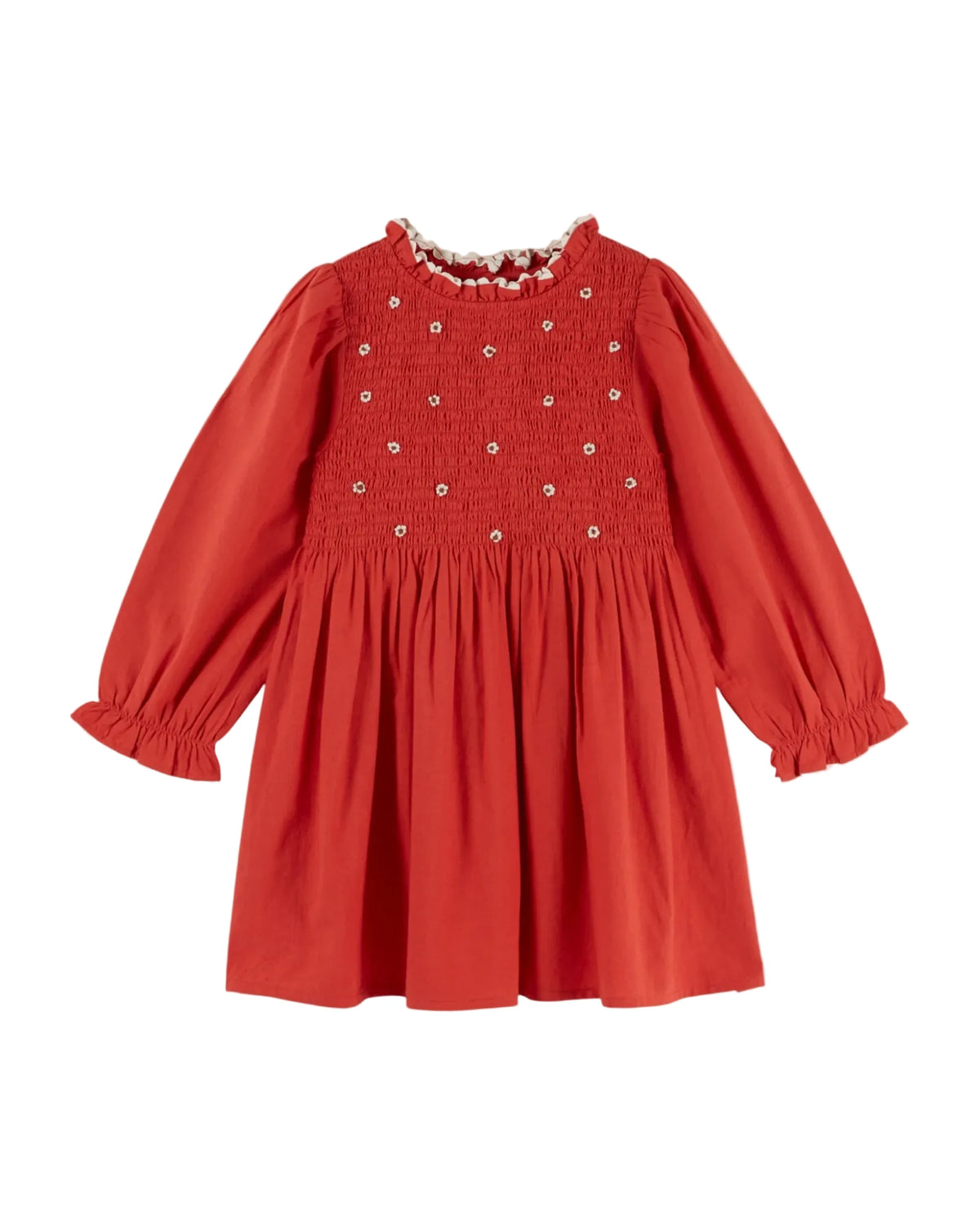 Red embroidered smocked