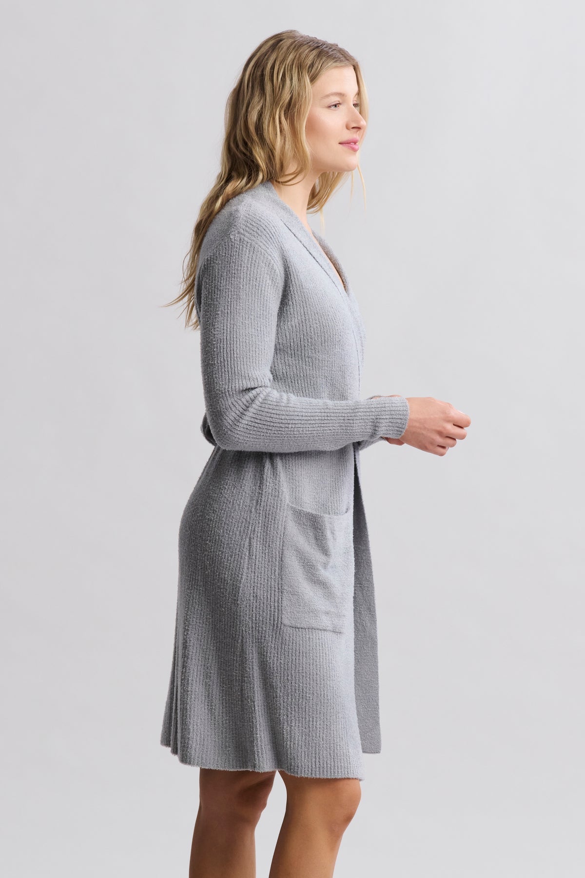 Barefoot Dreams CozyChic Ultra Lite® Contrast Scallop Ribbed Robe in Moonbeam