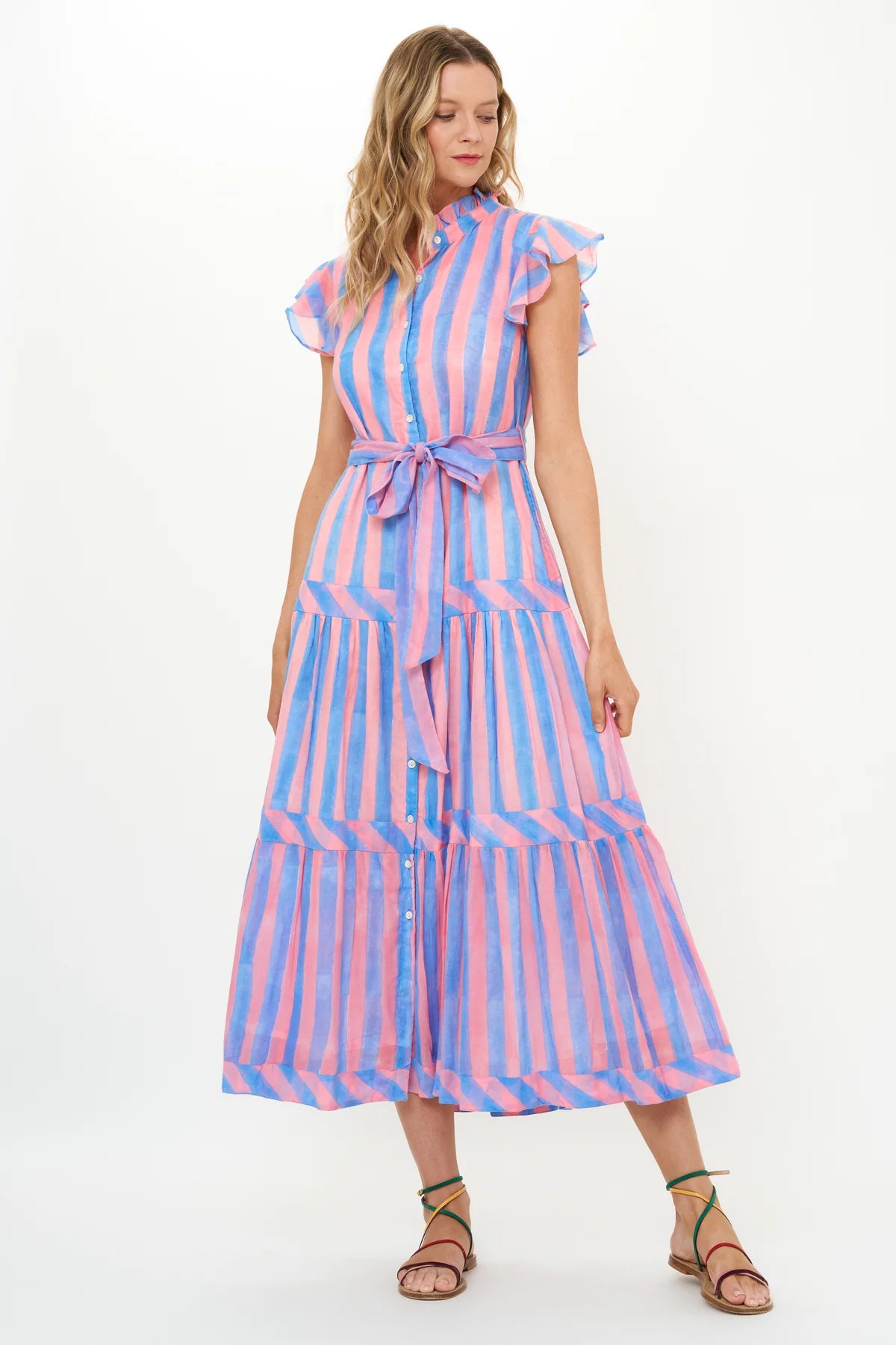 RUFFLE COLLAR BUTTON MAXI- CABANA PINK