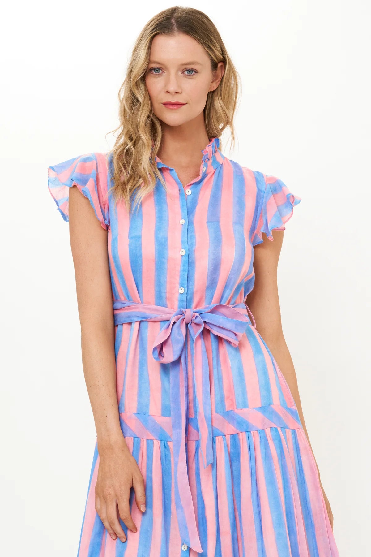 RUFFLE COLLAR BUTTON MAXI- CABANA PINK
