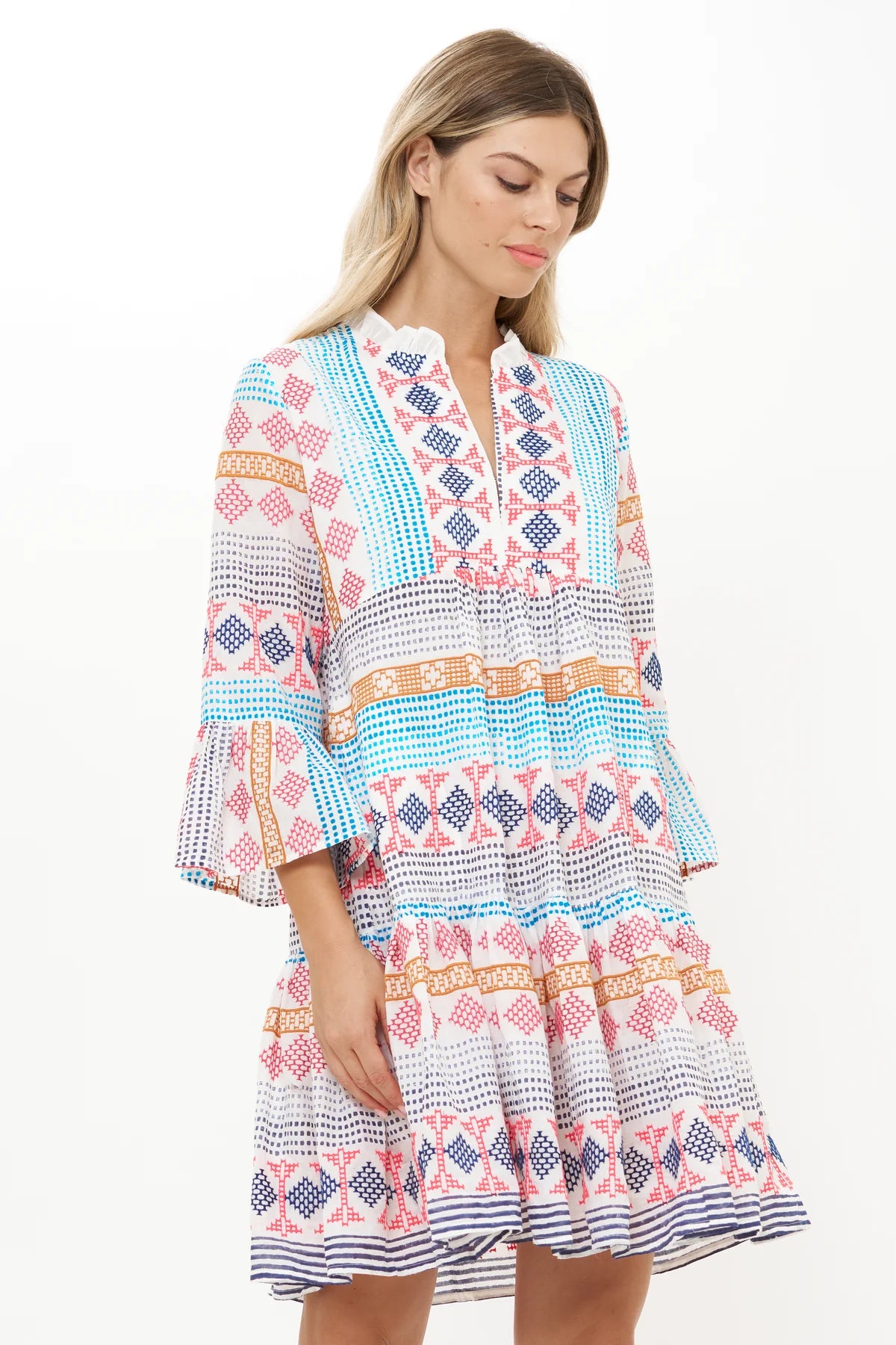 BELL SLEEVE TIERED MINI- CASABLANCA MULTI