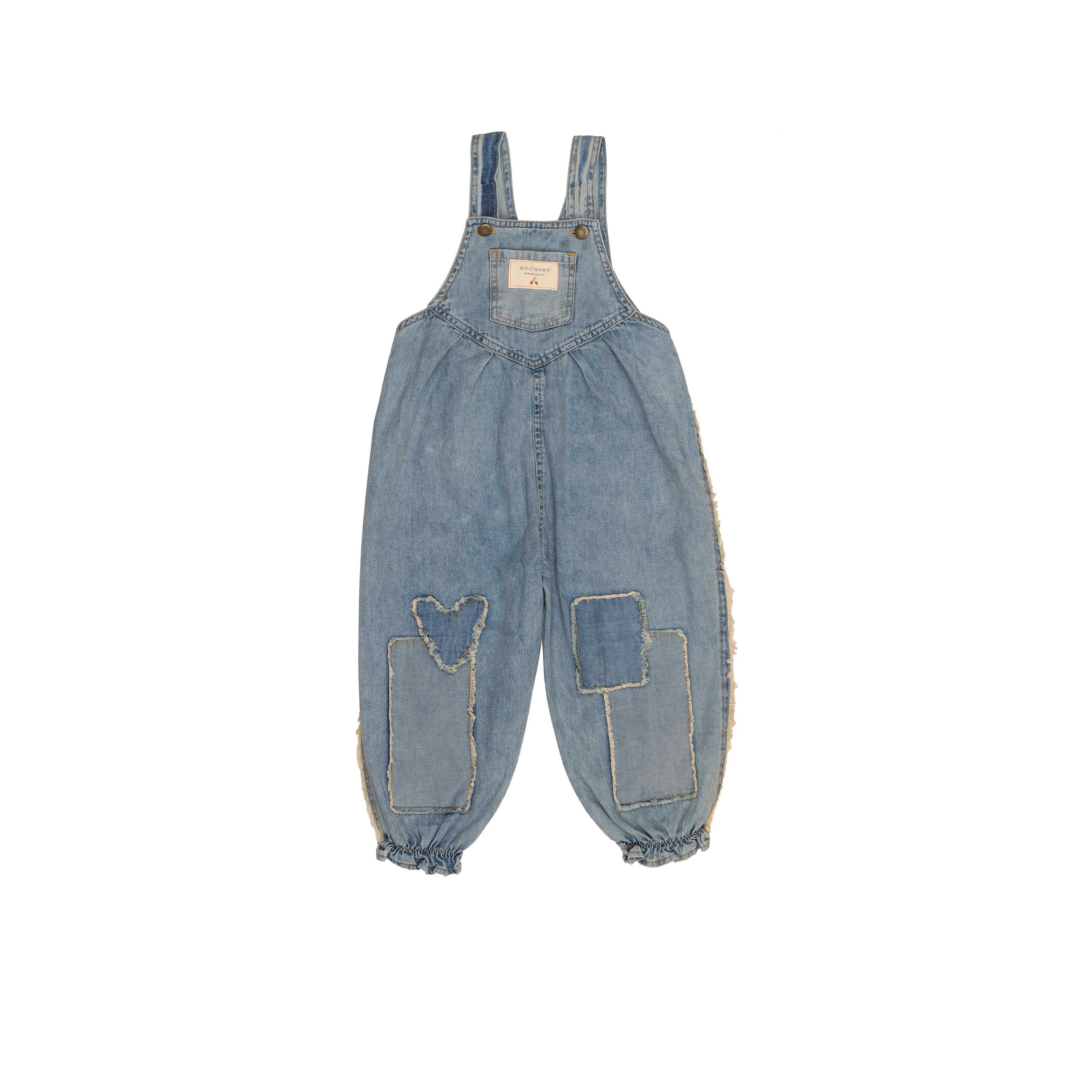 Patchwork Heart Overalls - Denim