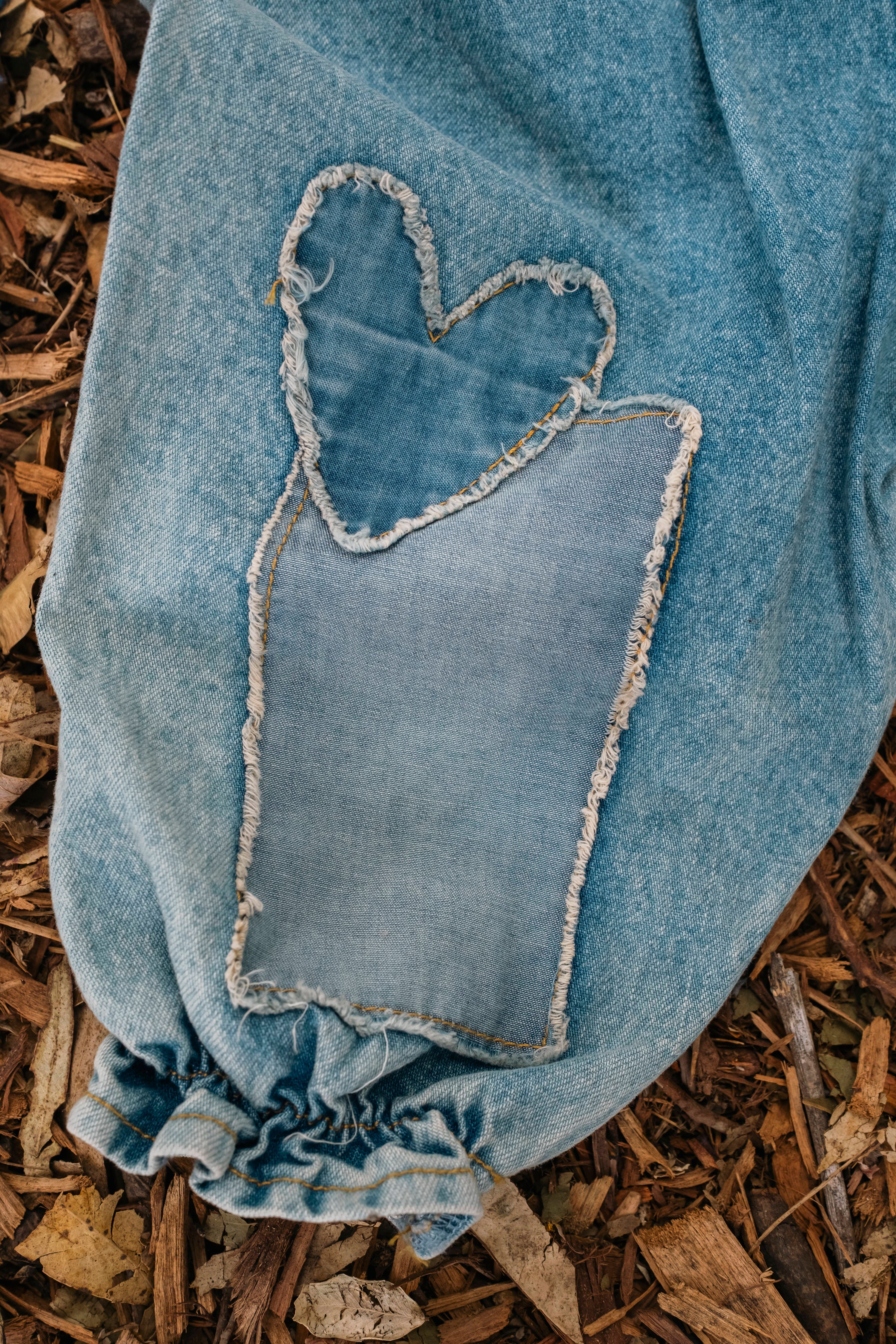 Patchwork Heart Overalls - Denim