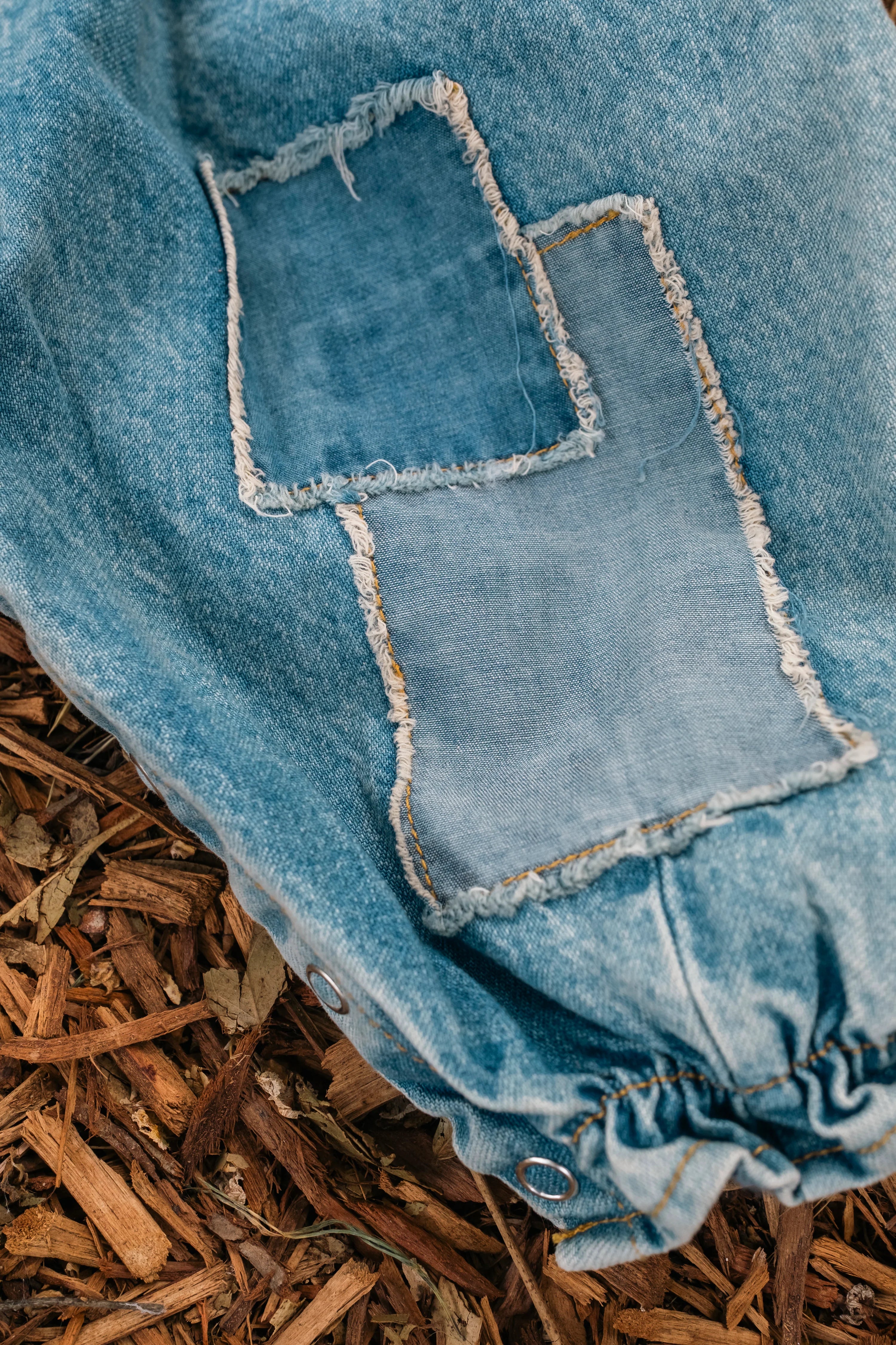 Patchwork Heart Overalls - Denim