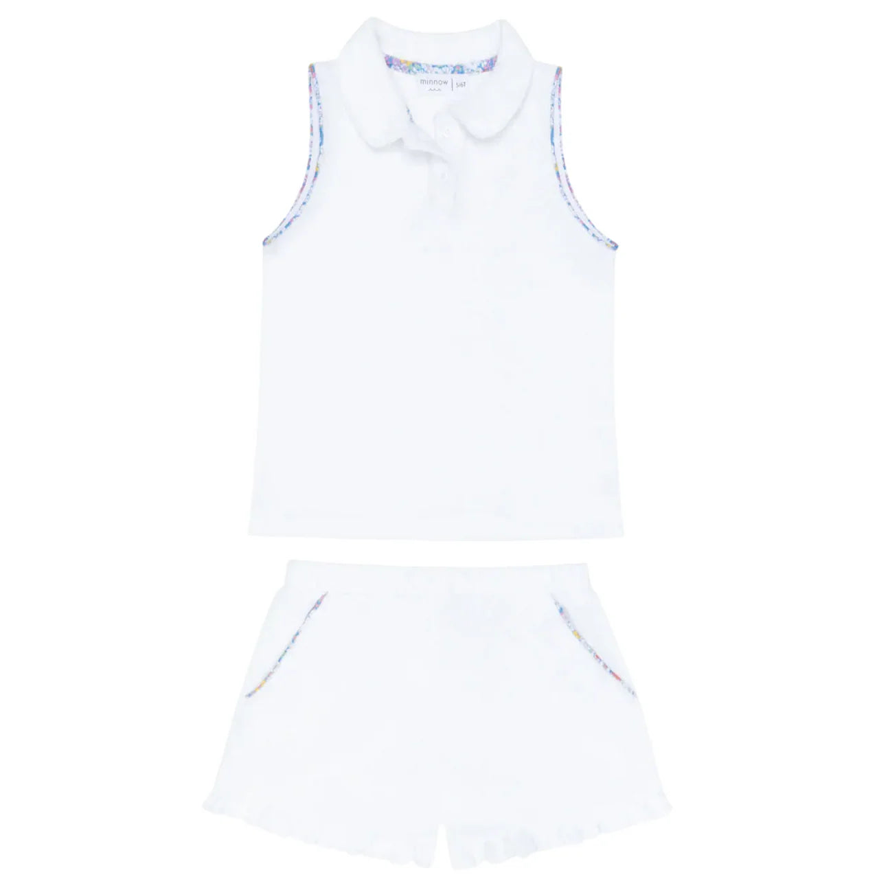 girls shell white french terry tennis tank top and short set