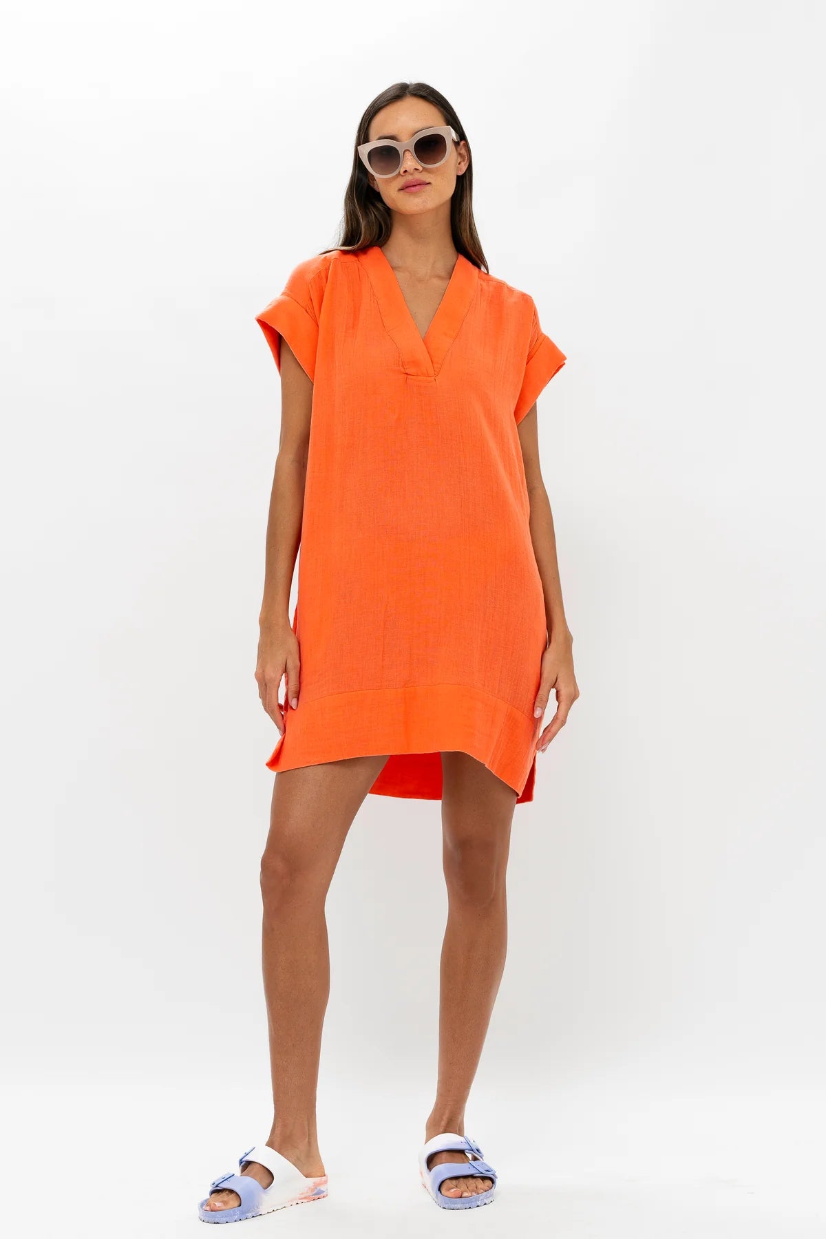 V-NECK ROLL SLEEVE MINI- BAHAMA ORANG