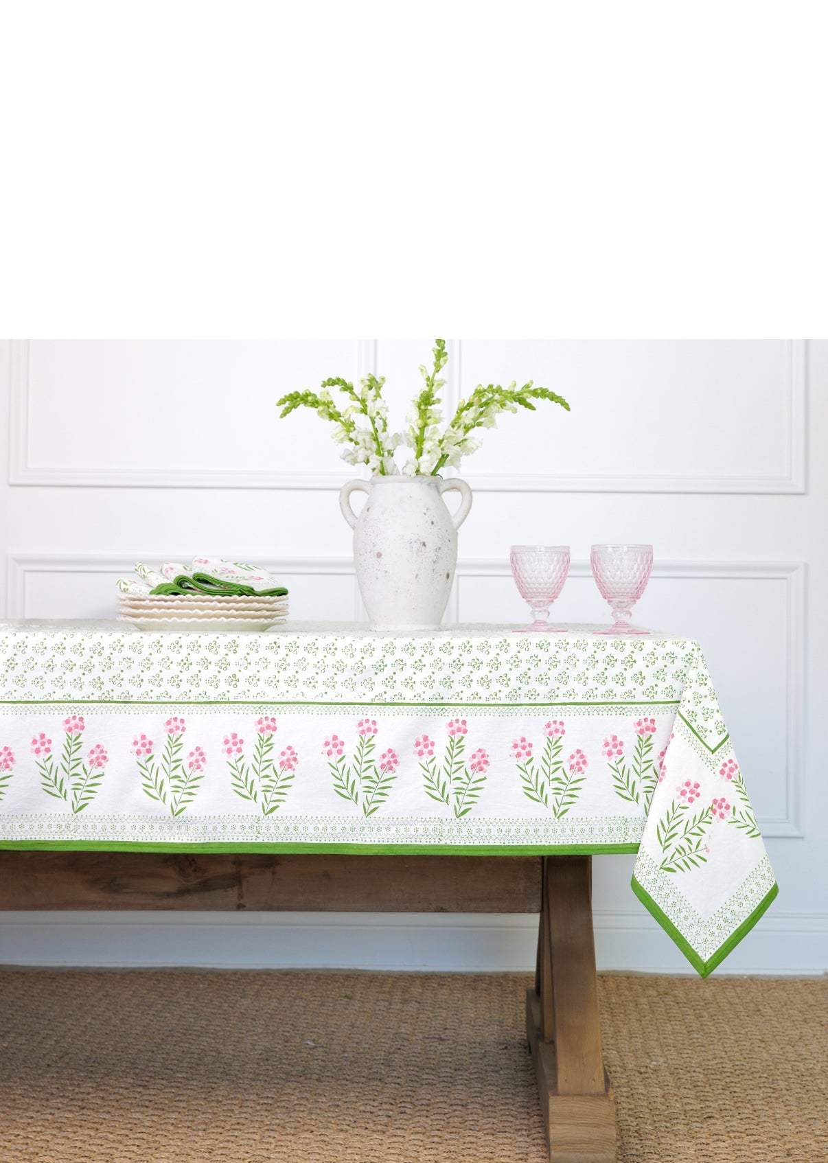 Phlox Pink & Green Tablecloth