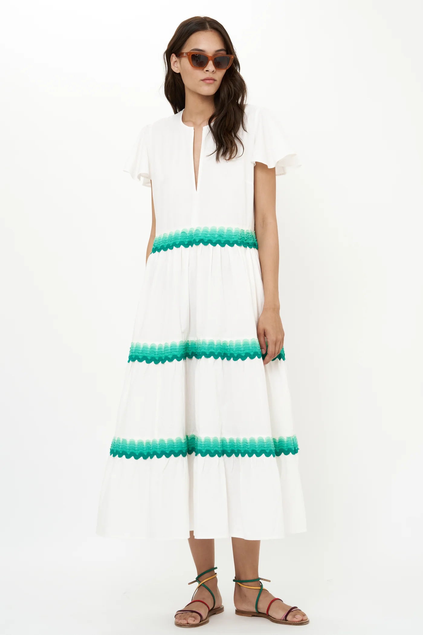 chinese dress ladies V-Neck Maxi- Pacifica Aqua-XS