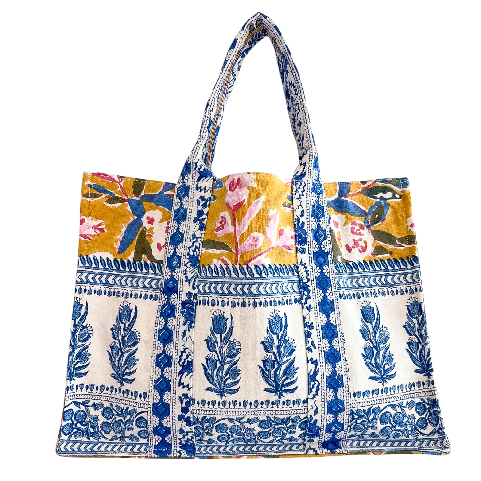 Canvas Tote in Mustard Pink Floral