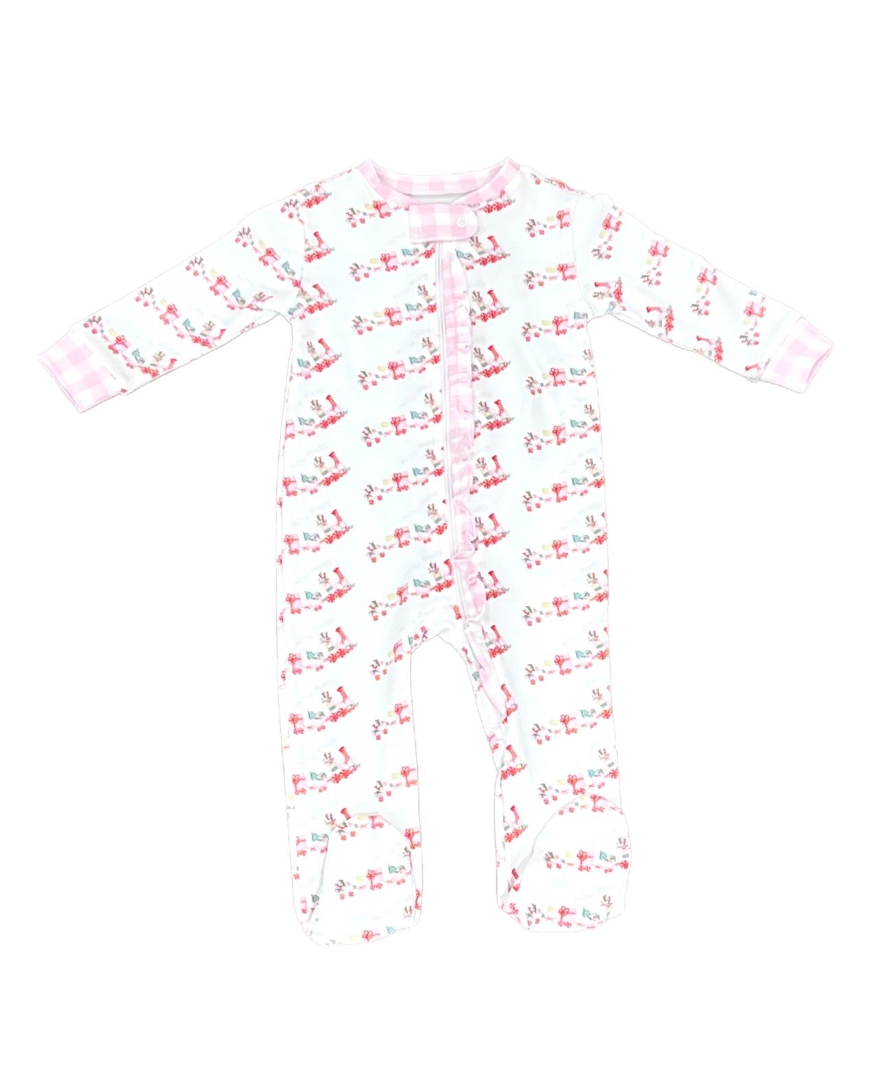 Pink One Piece Zip Up Jammies, Christmas Train