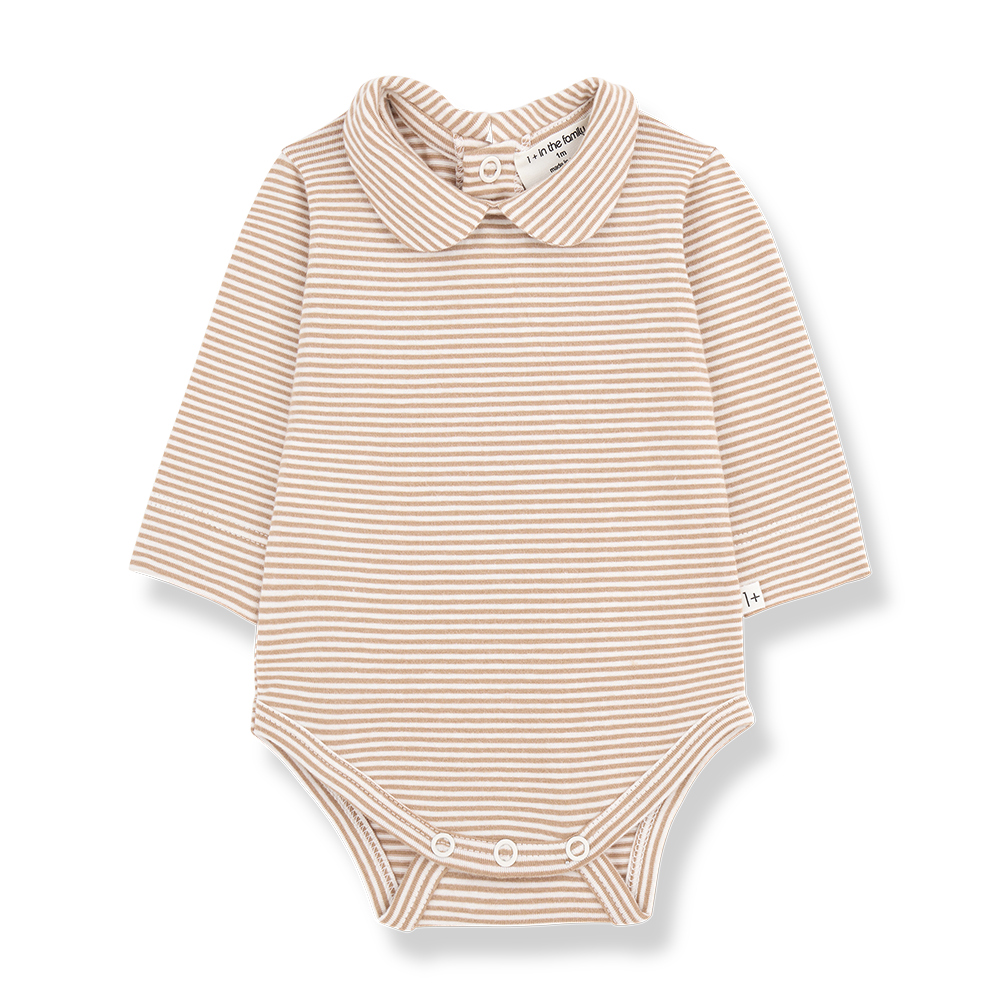 LOURDES STRIPED ORGANIC JERSEY COLLAR BODY-Biscotto