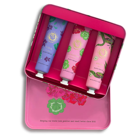 Gift Set of 3 full size hand creams in a Luxe Tin - Geranium Design