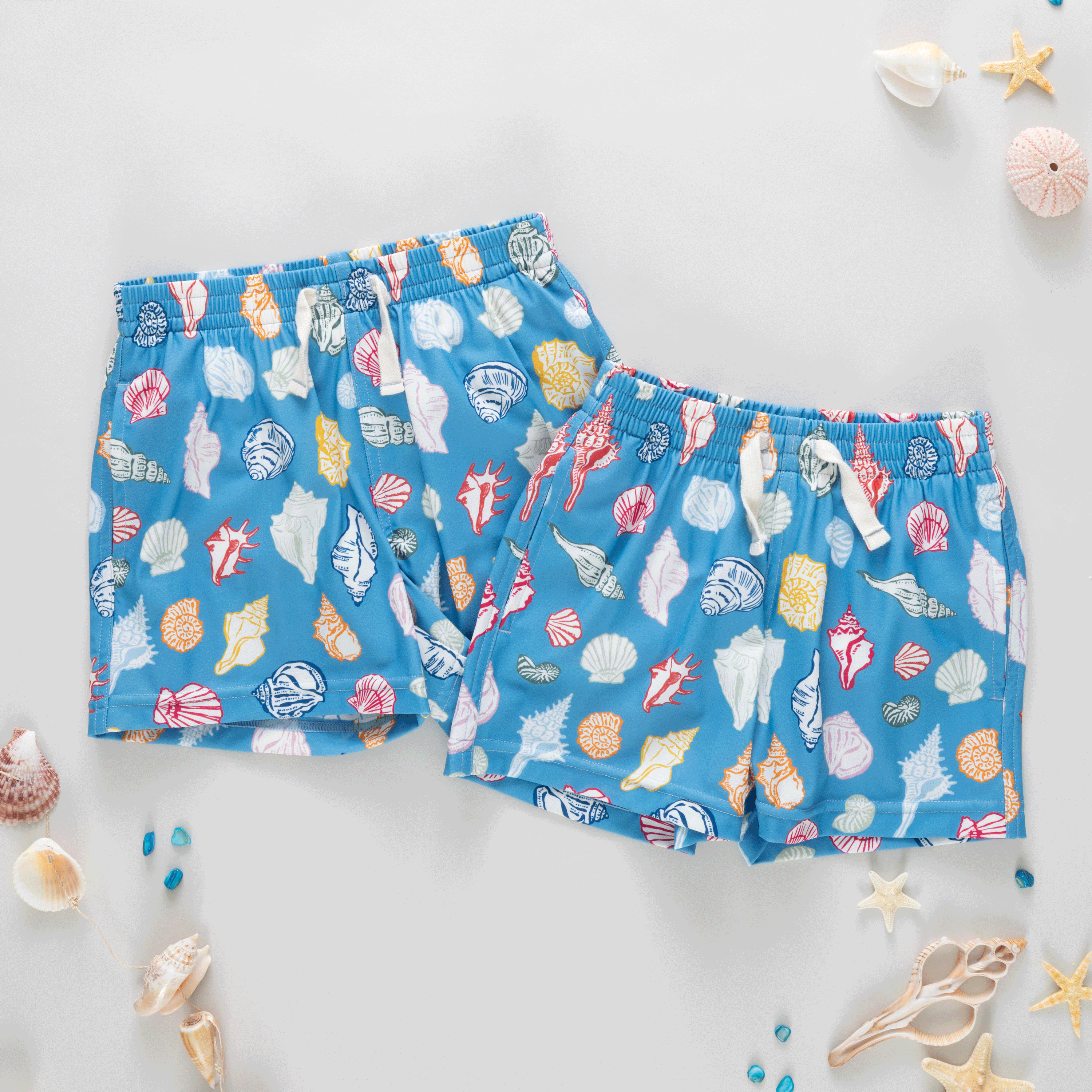 Boys Swim Trunk in Blue Seashells