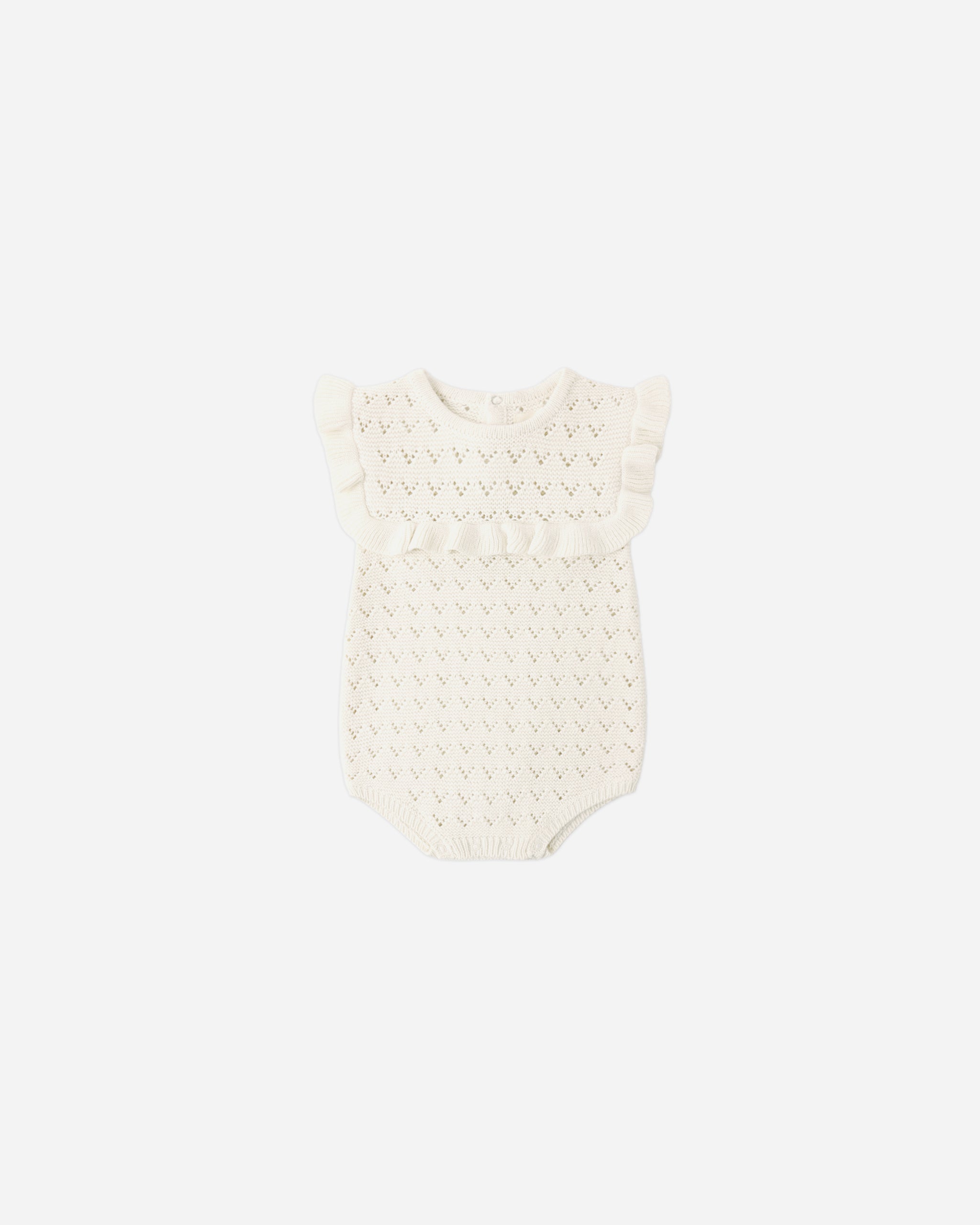 Pointelle Ruffle Romper Natural