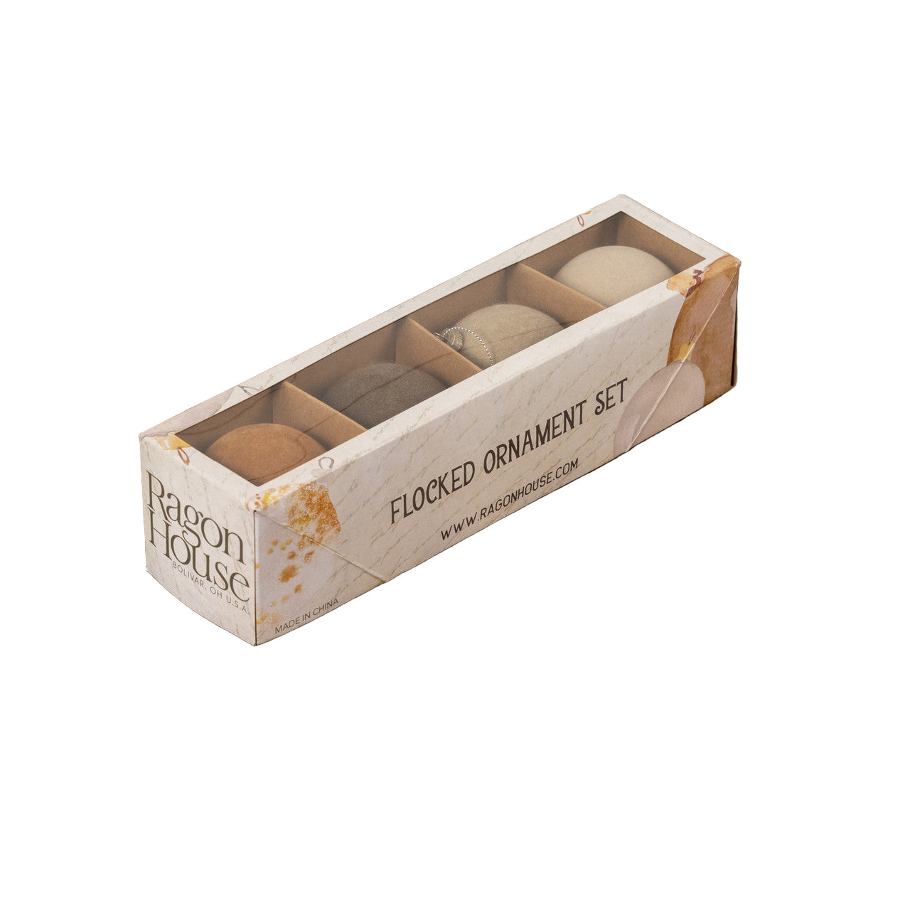 Flocked Ornament Set/4 Tan