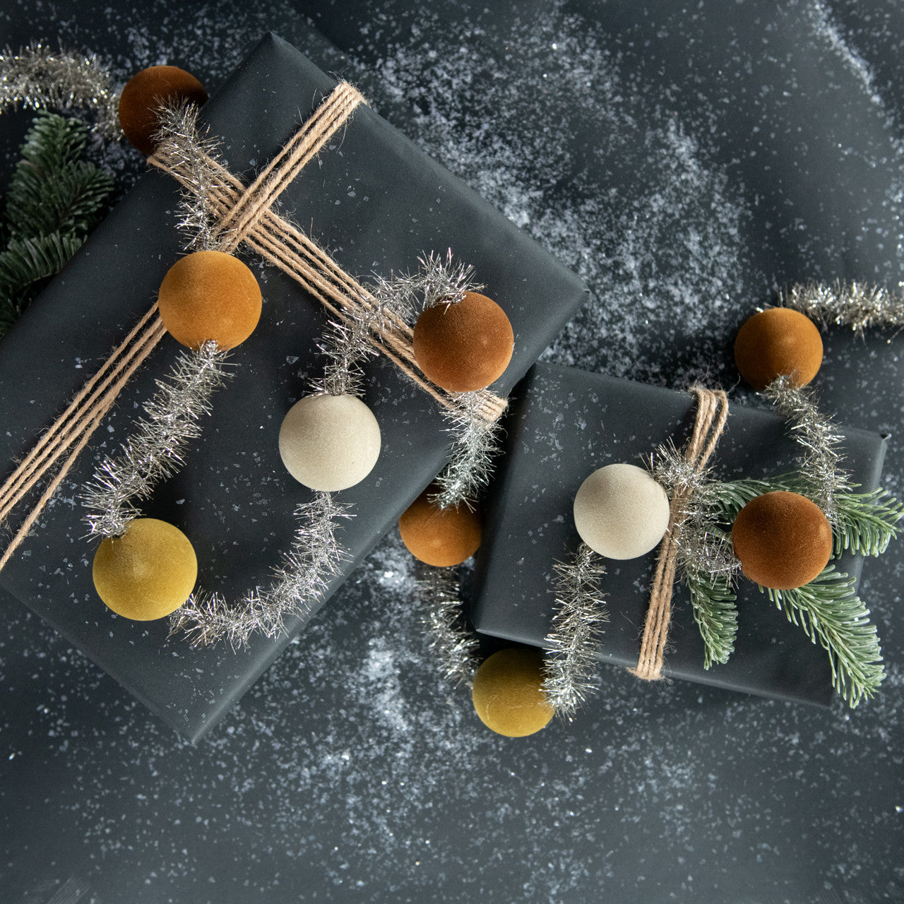 6' - GRADIENT TAN 2" FLOCKED BALL GARLAND