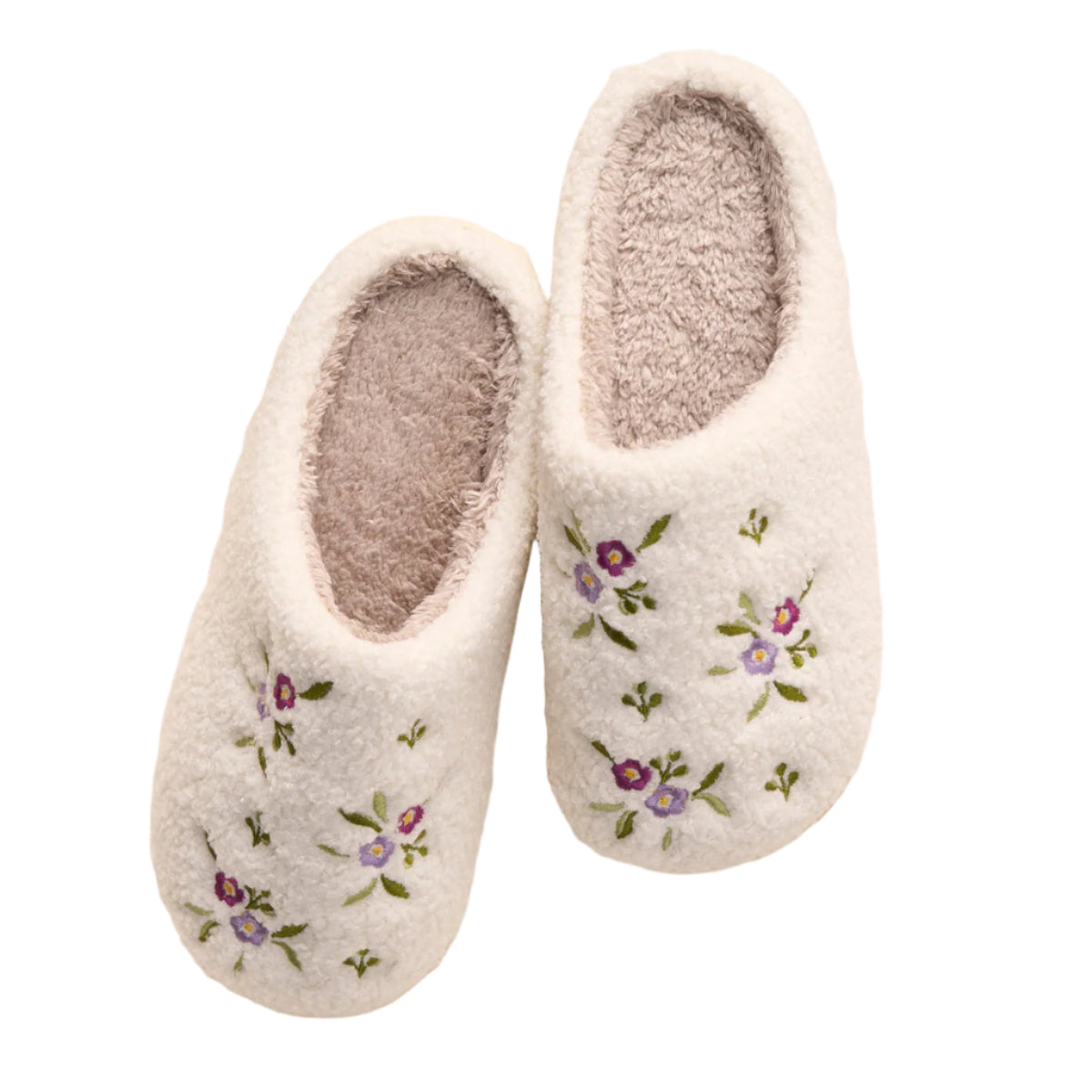 Dainty Floral Purple Fuzzy Slippers