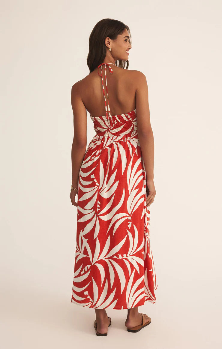 ELODI PALM FLORAL MIDI DRESS