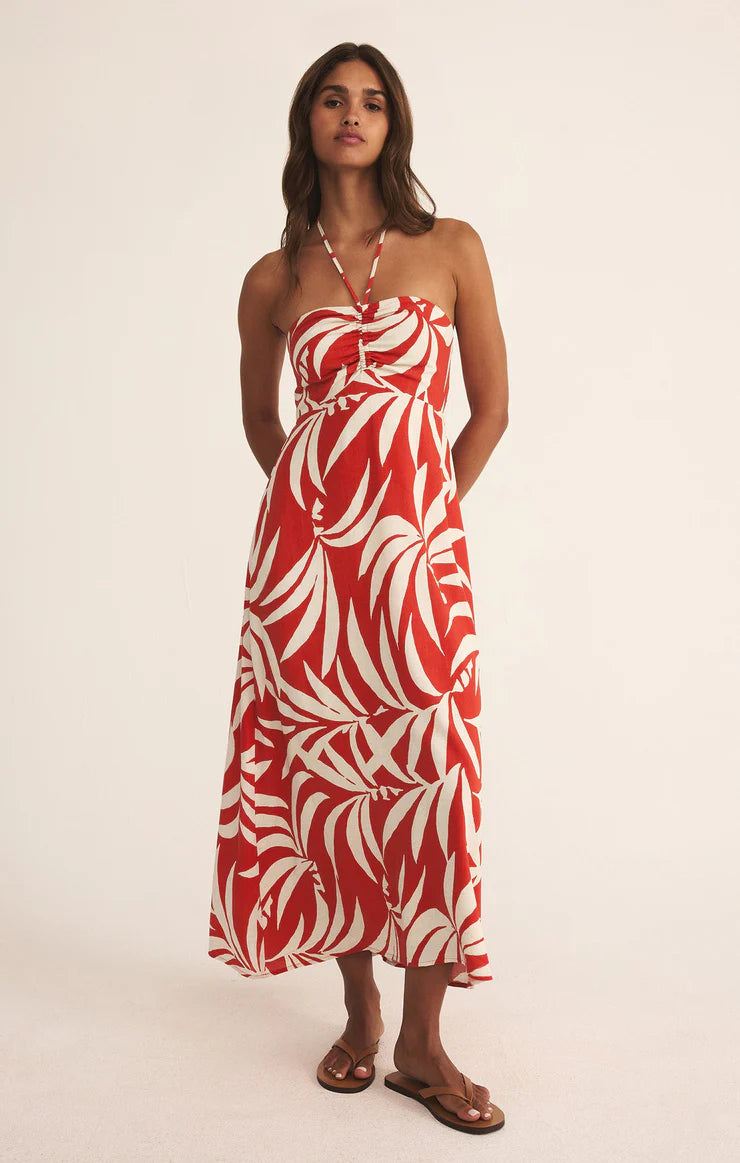 ELODI PALM FLORAL MIDI DRESS