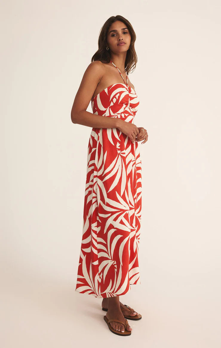 ELODI PALM FLORAL MIDI DRESS