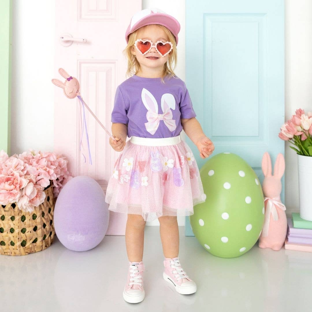 Bunny Bow Easter Short Sleeve T-Shirt - Lavender - Kids