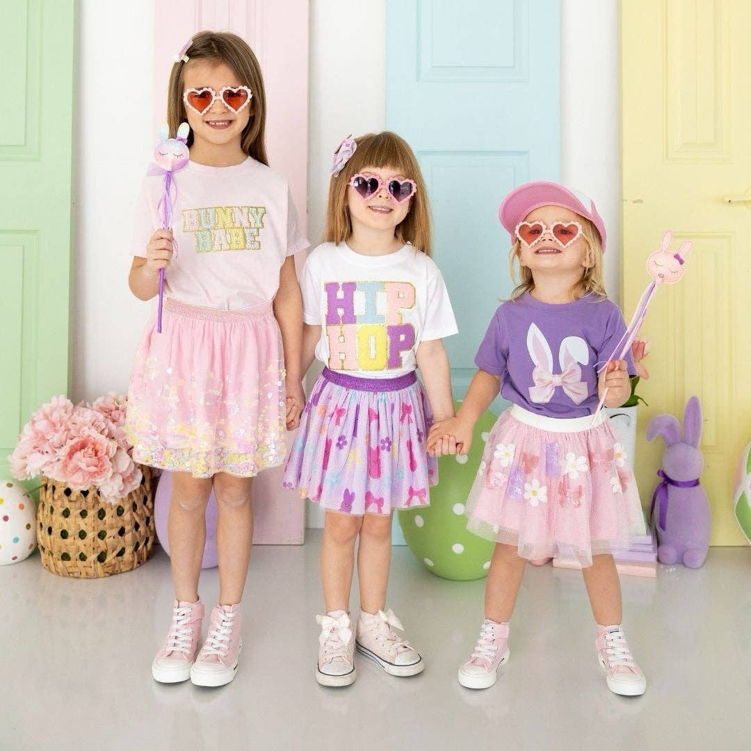 Bunny Bow Easter Short Sleeve T-Shirt - Lavender - Kids