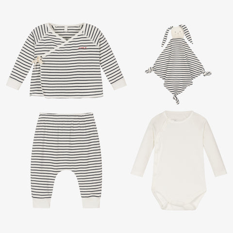 Blue Breton Stripe Organic Baby Set
