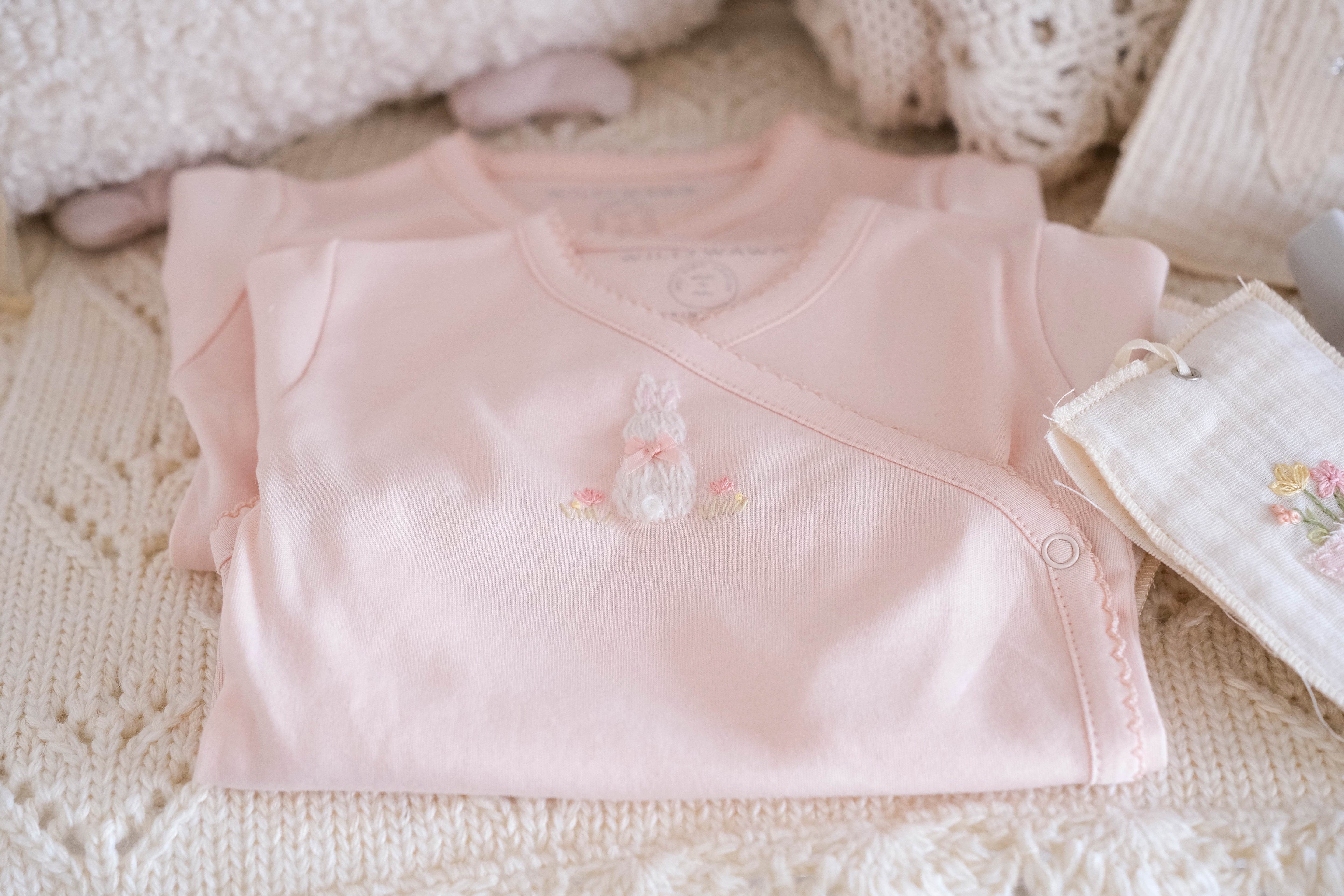Pima Embroidered Bundle Set in Pink Bunny
