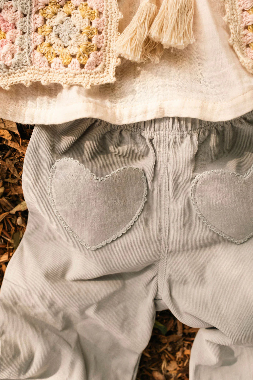 Heart Pocket Pants - Silver Blue
