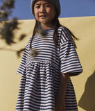 GIRLS' STRIPY TUBE KNIT DRESS WITH 3/4-LENGTH SLEEVES