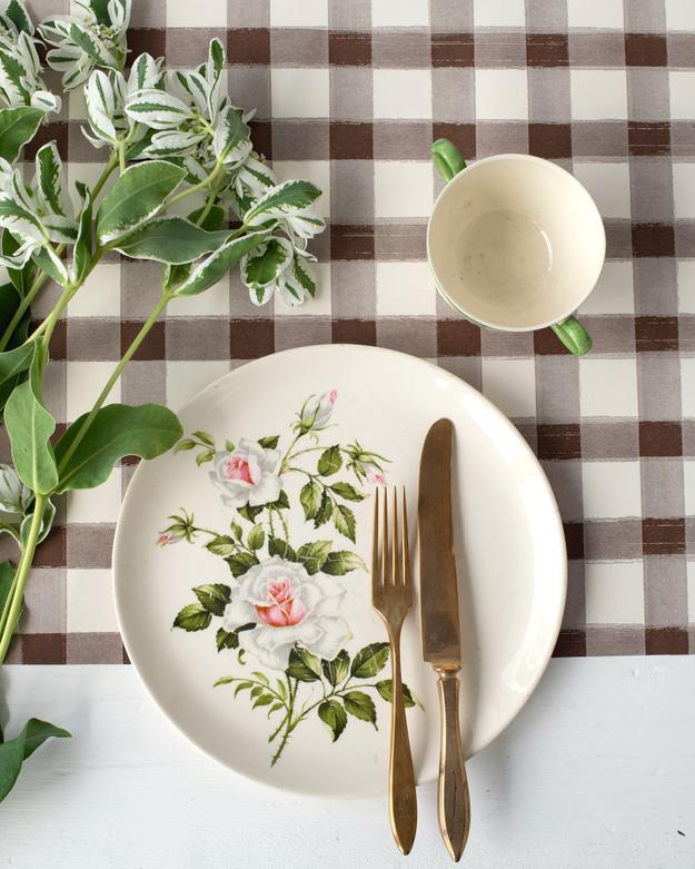 HOME ESSENTIALS - Brown Painted Check Runner