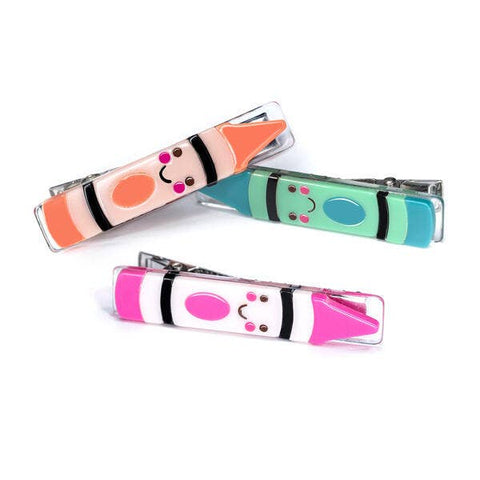 Happy Crayons Green Coral Pink Alligator Clips