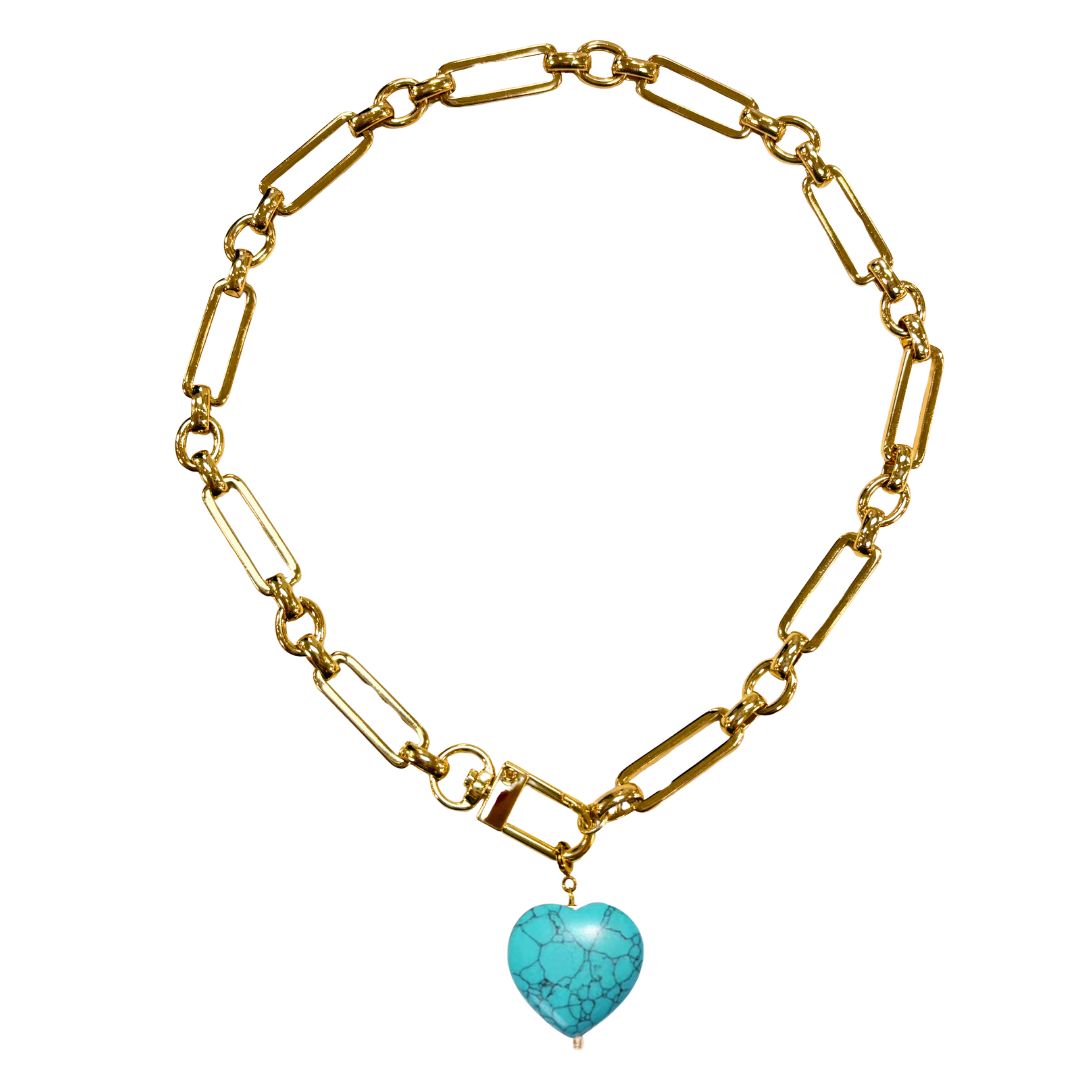 Marble Heart Charm Necklace - Turquoise