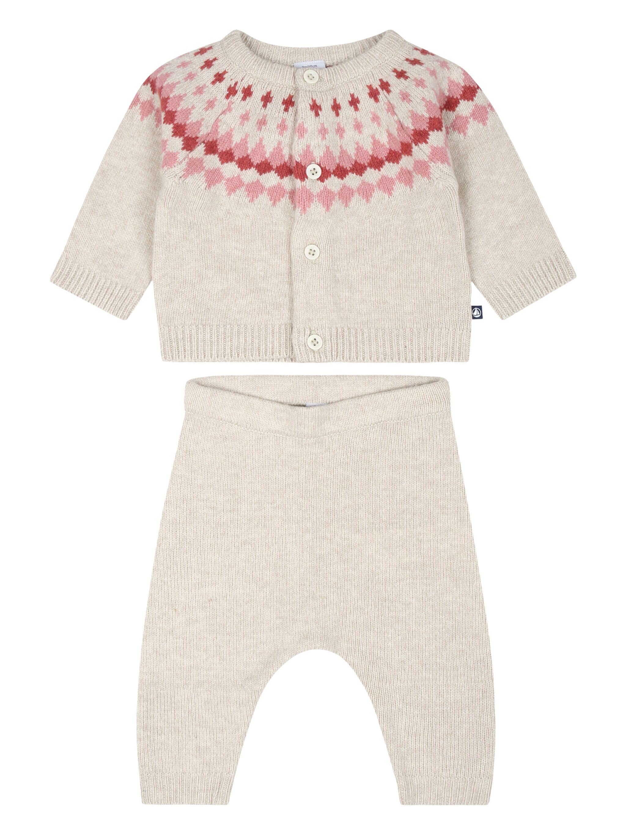 Baby 2 Pc Set Knit Cardigan With Jacquard and Pants