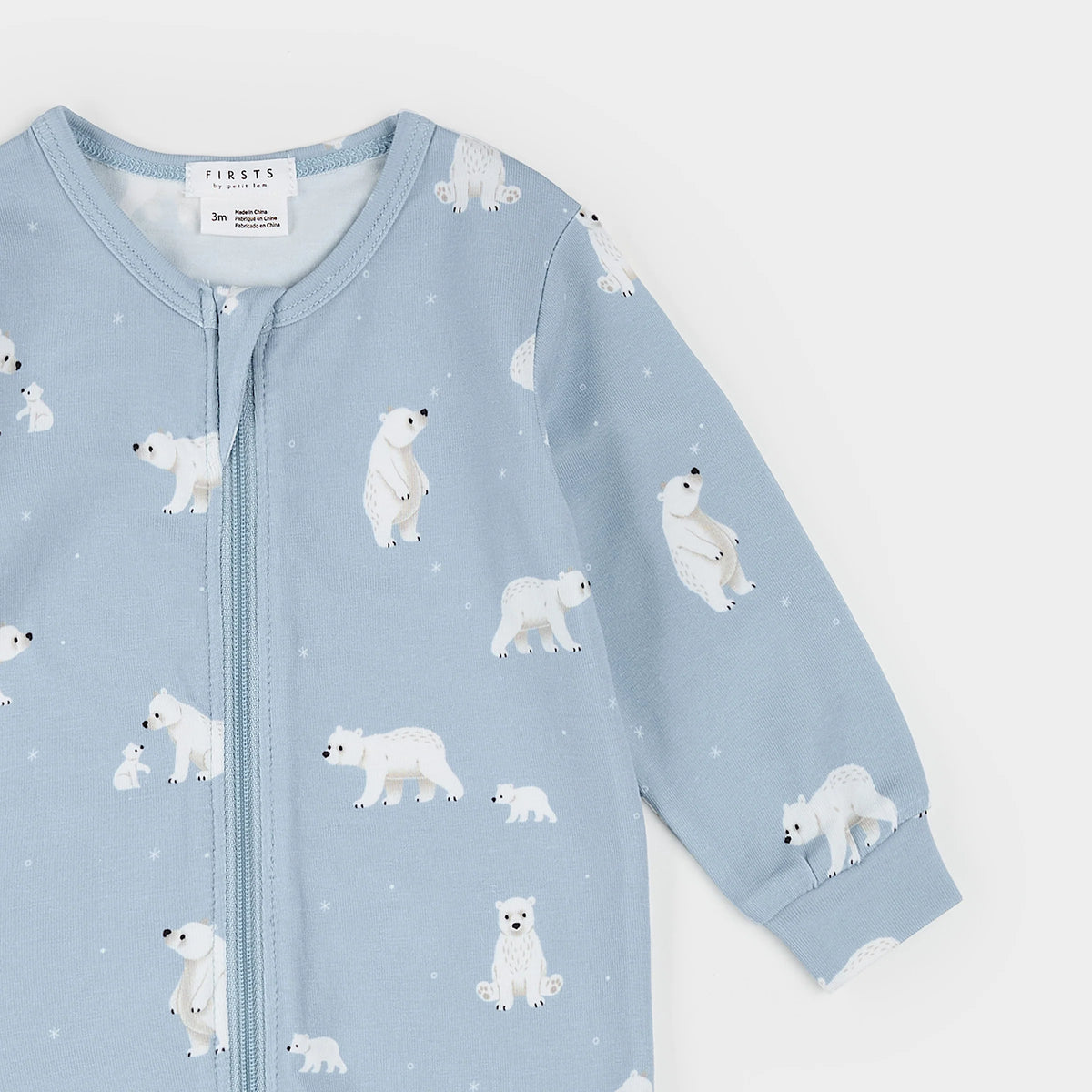 Polar Bear Family Print on Arctic Blue LunaKnit Sleeper