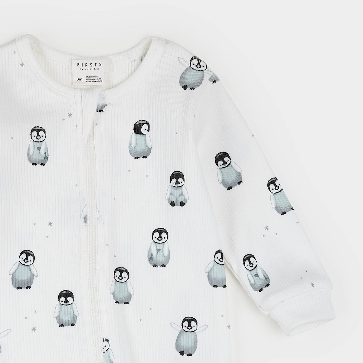 Penguin Print on Off-White Ribbed Sleeper
